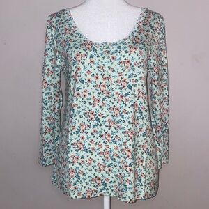 Loft Sleep Floral Henley Three-Quarter Sleeve Top